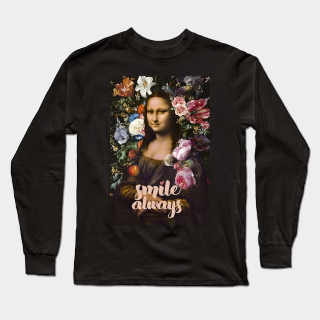 Smile Always, Mona Lisa Long Sleeve T-Shirt by amini54